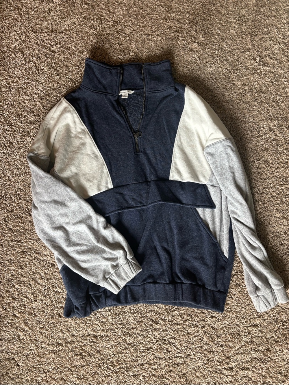 American Eagle Outfitters Navy, White & Light Gray Half-Zip Pullover